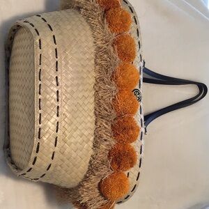 Tory Burch Woven Tote with Orange Accents